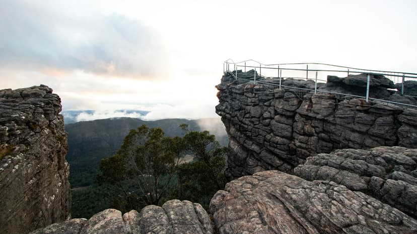 The Balconies ledge at Reed Lookout with safety railing and mountain views